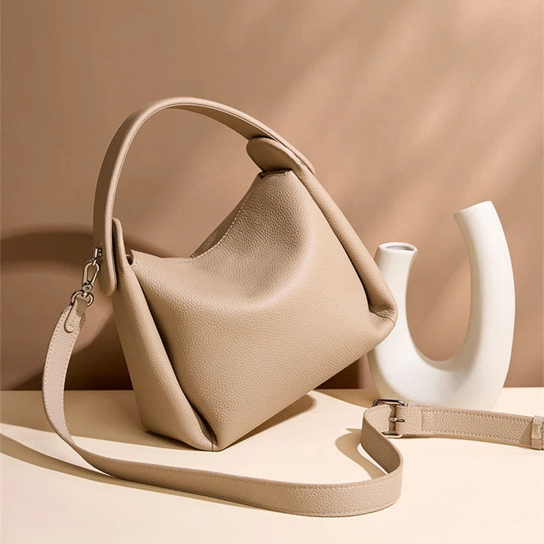 Hifashion Cowhide Genuine Leather Small Shoulder Bags For Women 2025 Luxury Designer Work Bucket Tote Crossbody Ladies Handbags