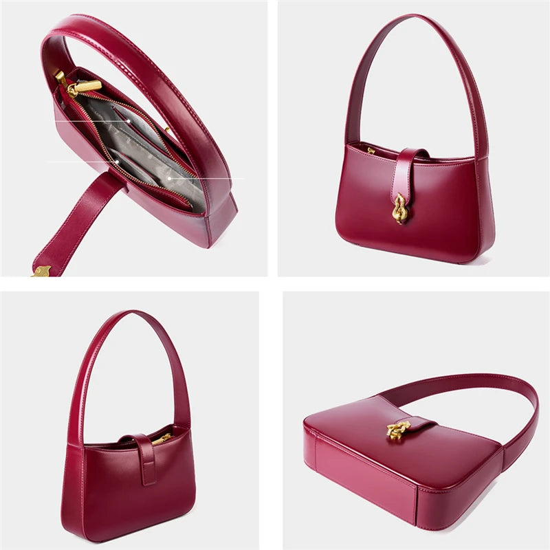 Hifashion Cowhide Genuine Leather Underarm Shoulder Bags For Women 2025 Luxury Designer Half Moon Purse Crescent Ladies Handbags