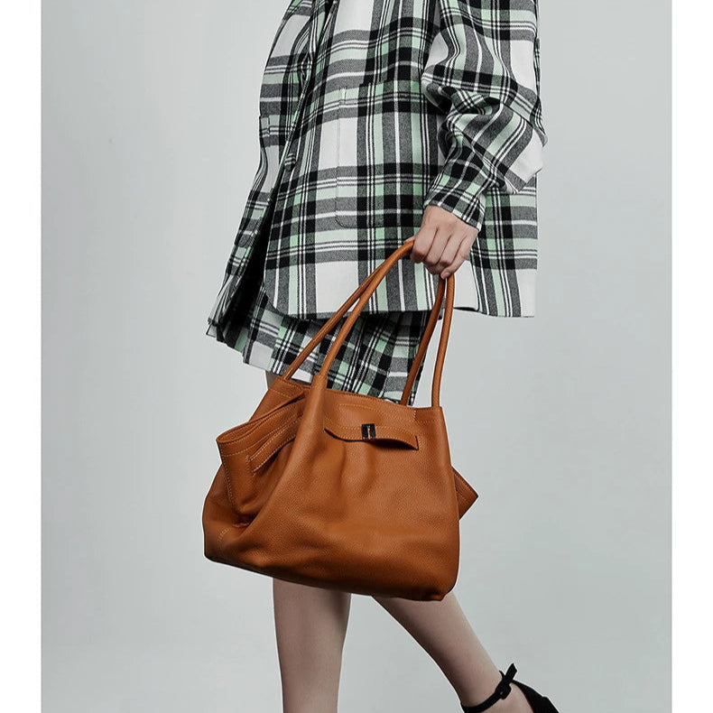 Hifashion Cowhide Genuine Leather Tote Shoulder Bags For Women 2025 Trend Designer Pleated Work Shopper Underarm Ladies Handbags