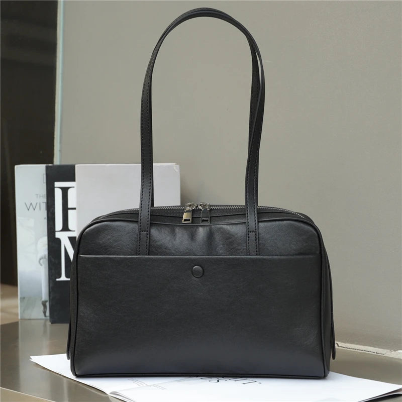 Hifashion Retro Genuine Leather Bowling Underarm Shoulder Bags For Women 2025 Luxury Designer Large Pillow Tote Ladies Handbags