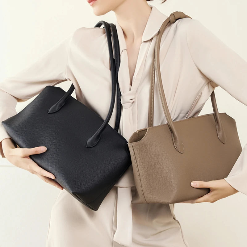 Hifashion Cowhide Genuine Leather Large Underarm Shoulder Bags For Women 2025 Luxury Designer Shopping Tote Work Ladies Handbags
