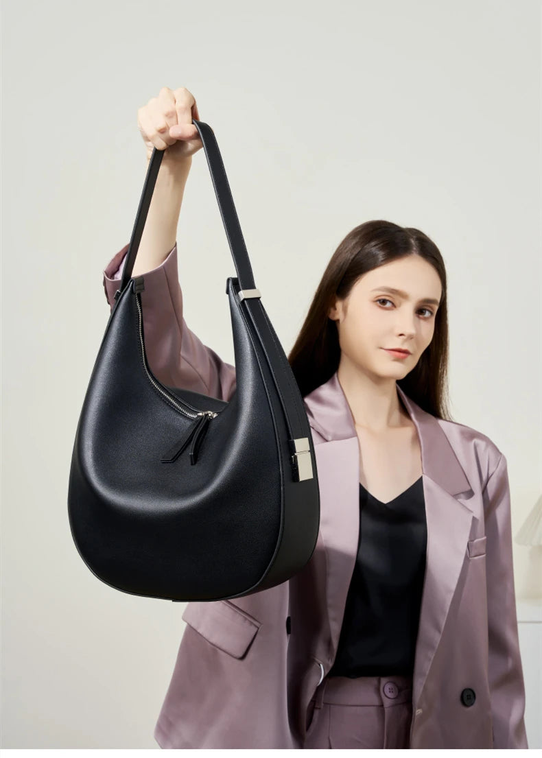 Hifashion Elegant Cow Genuine Leather Large Crescent Shoulder Bags For Women 2025 Trend Designer Hobo Tote Work Ladies Handbags