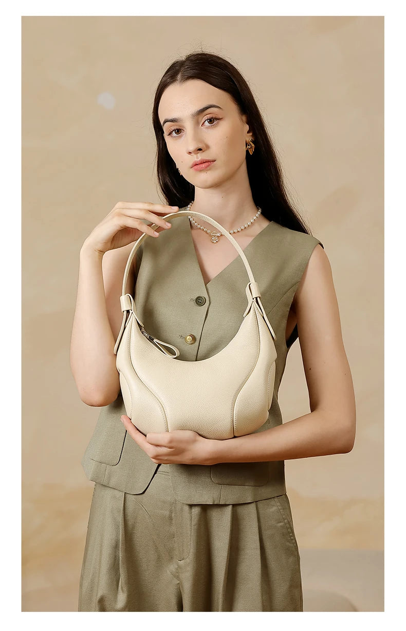 Hifashion Cowhide Genuine Leather Half Moon Crossbody Shoulder Bags For Women 2025 Trend Designer Hobo Underarm Ladies Handbags