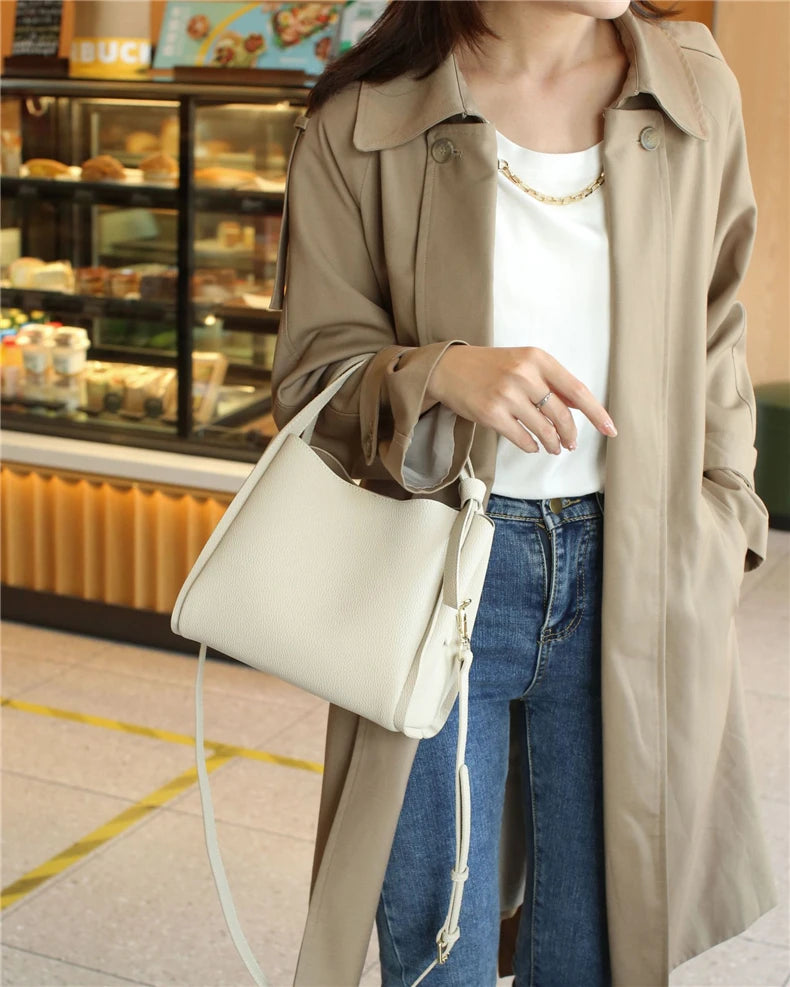 Hifashion Vintage Cow Genuine Leather Bucket Tote Shoulder Bags For Women 2025 Luxury Designer Shopper Crossbody Ladies Handbags