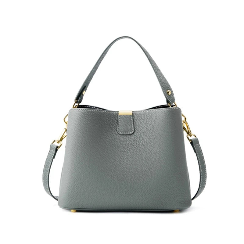 Hifashion 100% Cow Genuine Leather Bucket Shoulder Crossbody Bags For Women 2025 Luxury Designer Wide Strap Tote Ladies Handbags