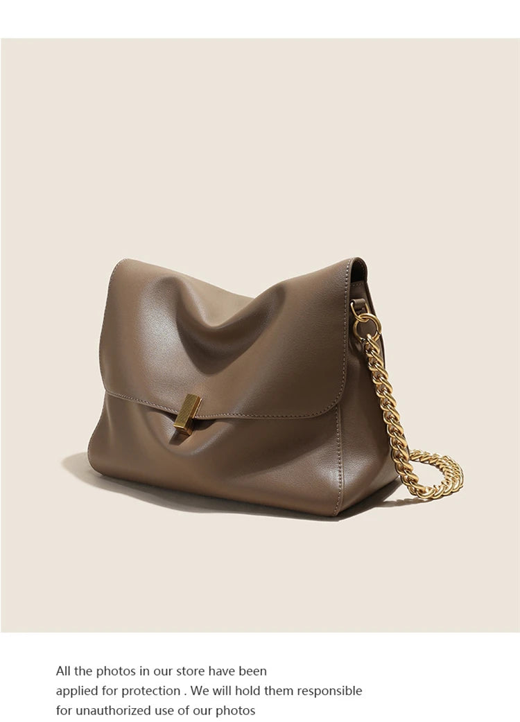 Hifashion Retro Genuine Leather Large Chain Shoulder Bags For Women 2025 Luxury Designer Messenger Satchel Work Ladies Handbags