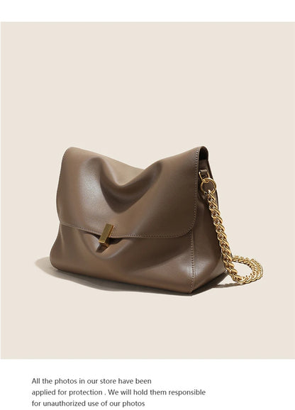 Hifashion Retro Genuine Leather Large Chain Shoulder Bags For Women 2025 Luxury Designer Messenger Satchel Work Ladies Handbags