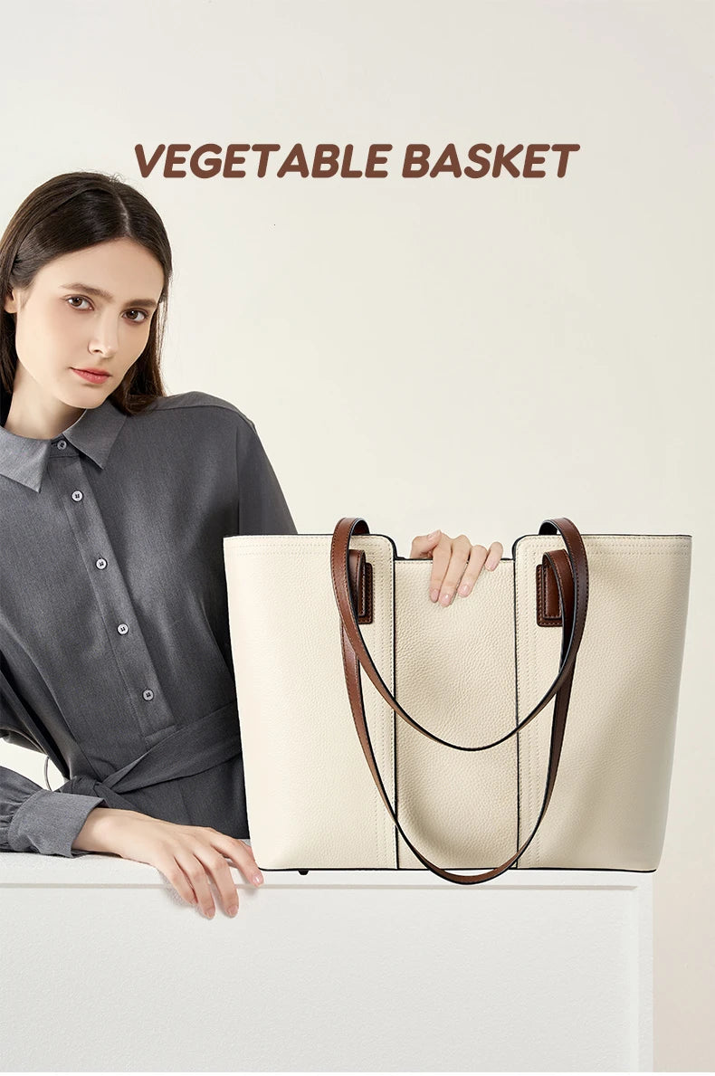 Hifashion Cowhide Genuine Leather Large Shoulder Bags For Women 2025 Luxury Designer Shopper Work Tote Commuter Ladies Handbags