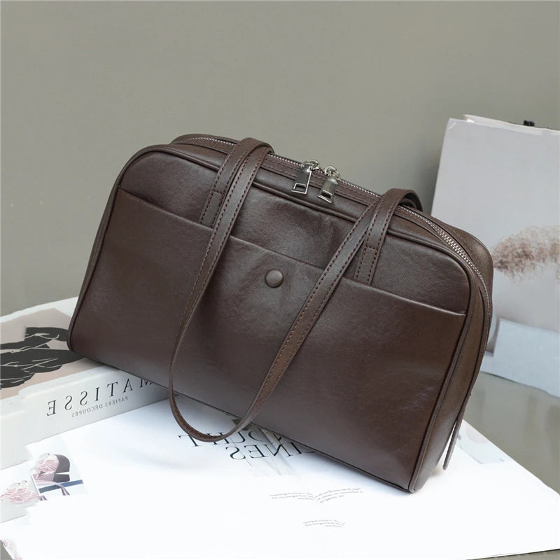 Hifashion Retro Genuine Leather Bowling Underarm Shoulder Bags For Women 2025 Luxury Designer Large Pillow Tote Ladies Handbags