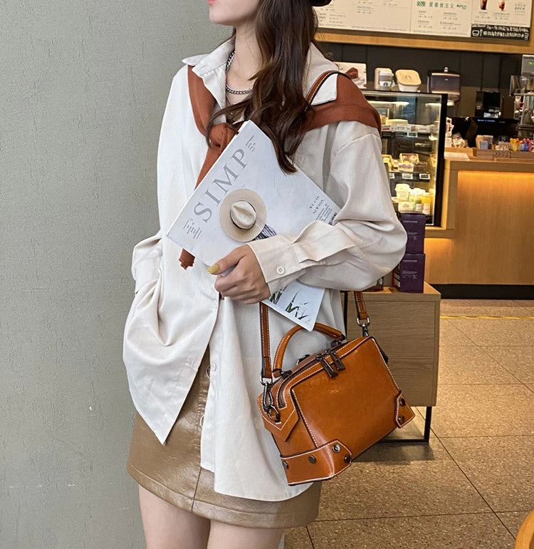 Hifashion Cowhide Genuine Leather Pillow Small Shoulder Crossbody Bags For Women 2025 Trend Designer Boston Tote Ladies Handbags