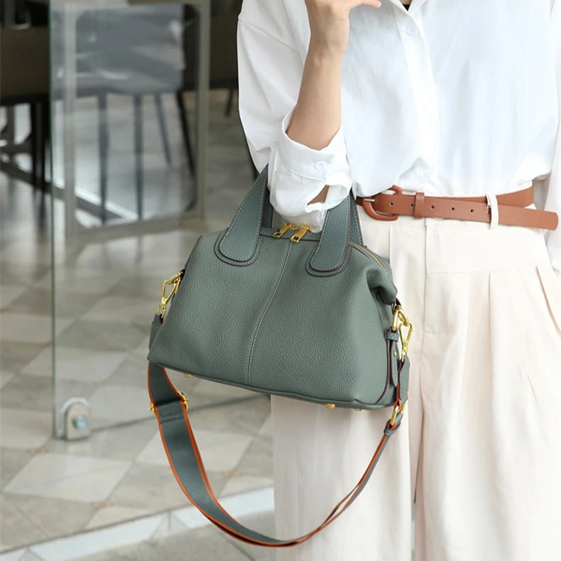 Hifashion 100% Cowhide Genuine Leather Handbags For Women 2025 Trend Designer Wide Strap Pillow Ladies Shoulder Crossbody Bags