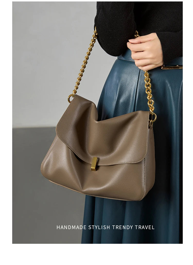 Hifashion Retro Genuine Leather Large Chain Shoulder Bags For Women 2025 Luxury Designer Messenger Satchel Work Ladies Handbags