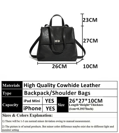 Hifashion Vintage Genuine Leather Backpack For Women 2025 Trend Designer Top Flap College Girls School Bags Work Travel Bagpack