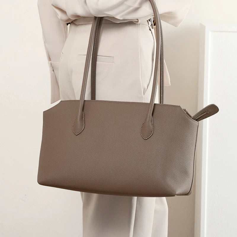 Hifashion Cowhide Genuine Leather Large Underarm Shoulder Bags For Women 2025 Luxury Designer Shopping Tote Work Ladies Handbags