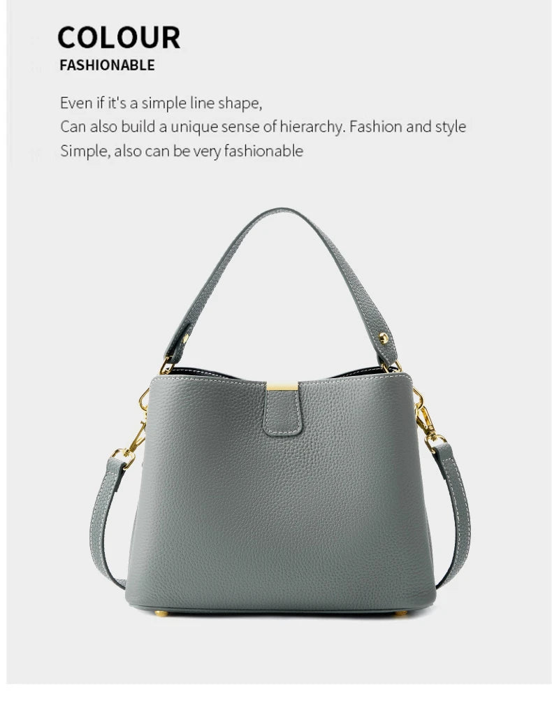 Hifashion 100% Cow Genuine Leather Bucket Shoulder Crossbody Bags For Women 2025 Luxury Designer Wide Strap Tote Ladies Handbags