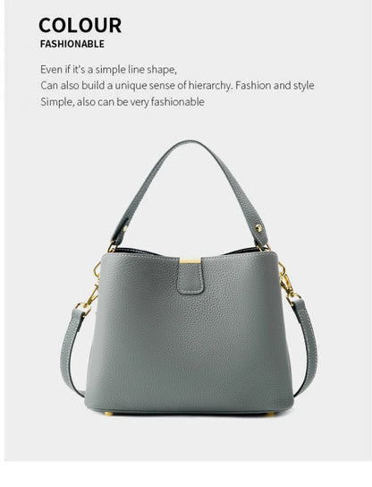 Hifashion 100% Cow Genuine Leather Bucket Shoulder Crossbody Bags For Women 2025 Luxury Designer Wide Strap Tote Ladies Handbags