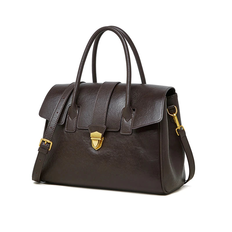 Hifashion Cowhide Genuine Leather Large Tote Handbags For Women 2025 Luxury Designer Top Handle Briefcase Satchel Shoulder Bags
