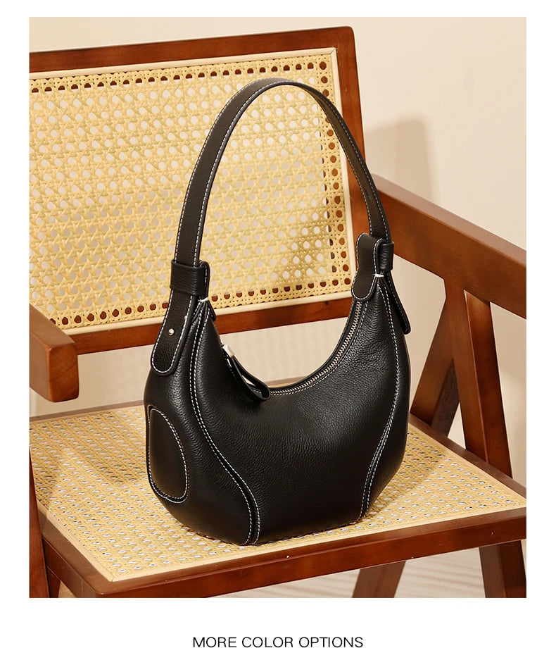 Hifashion Cowhide Genuine Leather Half Moon Crossbody Shoulder Bags For Women 2025 Trend Designer Hobo Underarm Ladies Handbags