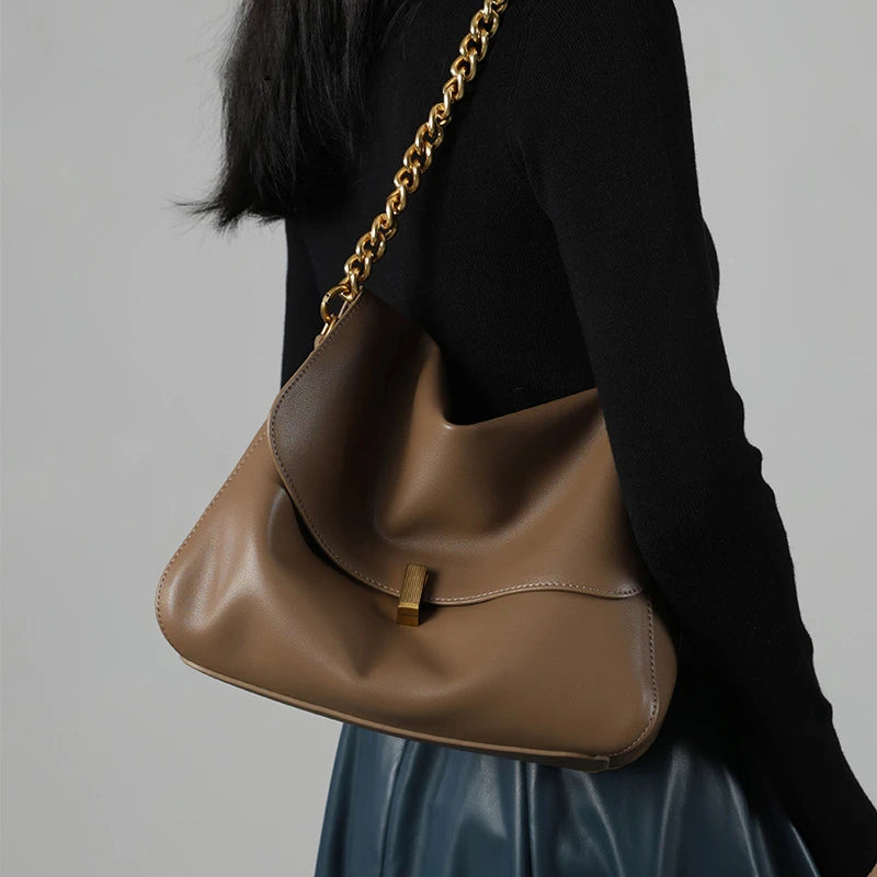 Hifashion Retro Genuine Leather Large Chain Shoulder Bags For Women 2025 Luxury Designer Messenger Satchel Work Ladies Handbags