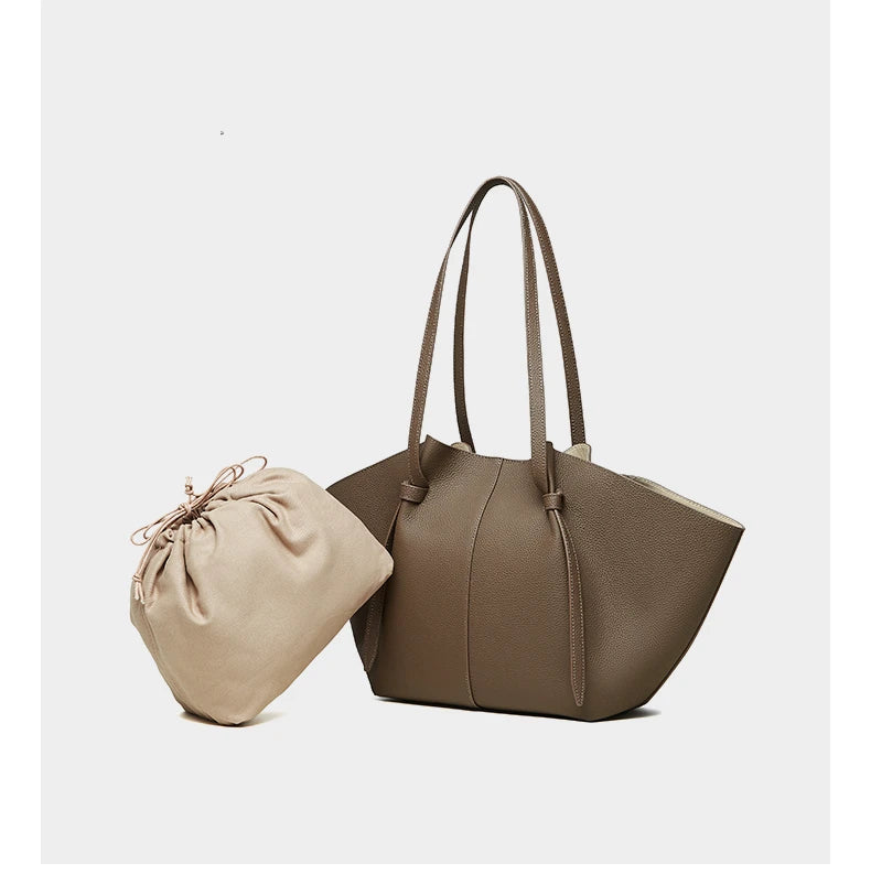 Hifashion Cowhide Genuine Leather Large Tote Shoulder Bags For Women 2025 Trend Designer Trapeze Purses Underarm Ladies Handbags