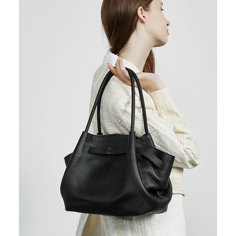 Hifashion Cowhide Genuine Leather Tote Shoulder Bags For Women 2025 Trend Designer Pleated Work Shopper Underarm Ladies Handbags