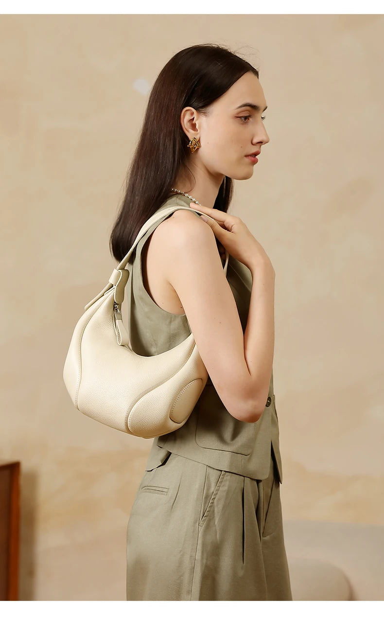Hifashion Cowhide Genuine Leather Half Moon Crossbody Shoulder Bags For Women 2025 Trend Designer Hobo Underarm Ladies Handbags