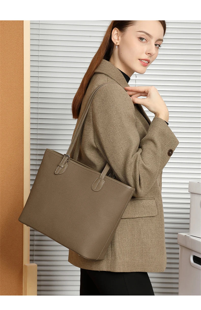 Hifashion Cowhide Genuine Leather Large Tote Bags For Women 2025 Luxury Designer Shopping Shoulder Bags A4 Work Ladies Handbags