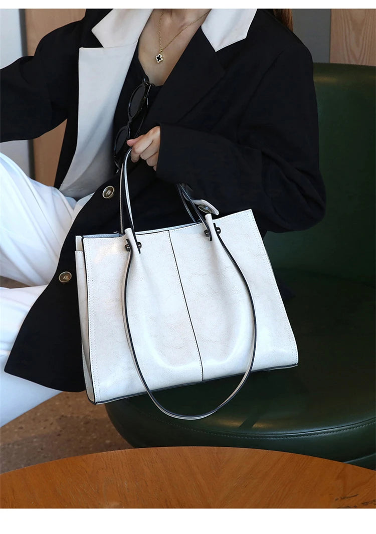 Hifashion Vintage Genuine Leather Large Shoulder Tote Bags For Women 2025 Trend Designer Oil Wax Shopper Office Ladies Handbags