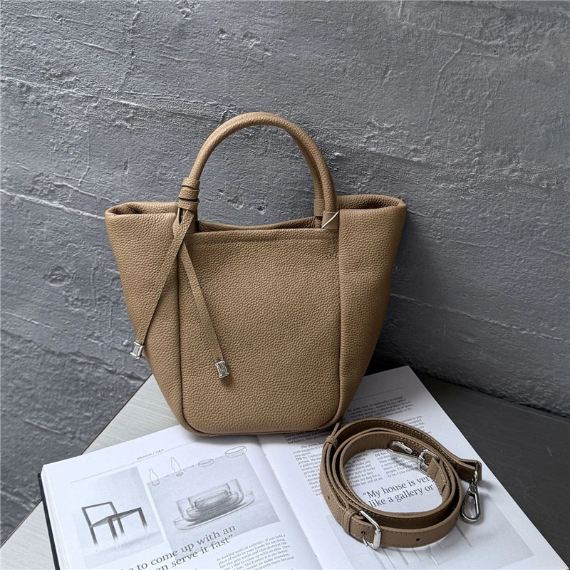 Hifashion Stylish Genuine Leather Tote Shoulder Bags For Women 2025 Trend Designer Basket Shopper Work Crossbody Ladies Handbags