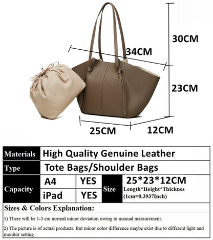 Hifashion Cowhide Genuine Leather Large Tote Shoulder Bags For Women 2025 Trend Designer Trapeze Purses Underarm Ladies Handbags