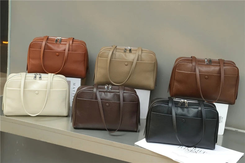 Hifashion Retro Genuine Leather Bowling Underarm Shoulder Bags For Women 2025 Luxury Designer Large Pillow Tote Ladies Handbags