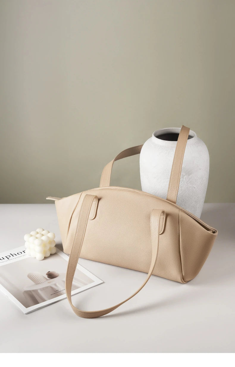 Hifashion 100% Real Genuine Leather Large Tote Shoulder Bags For Women 2025 Luxury Designer Trapeze Shopper Work Ladies Handbags