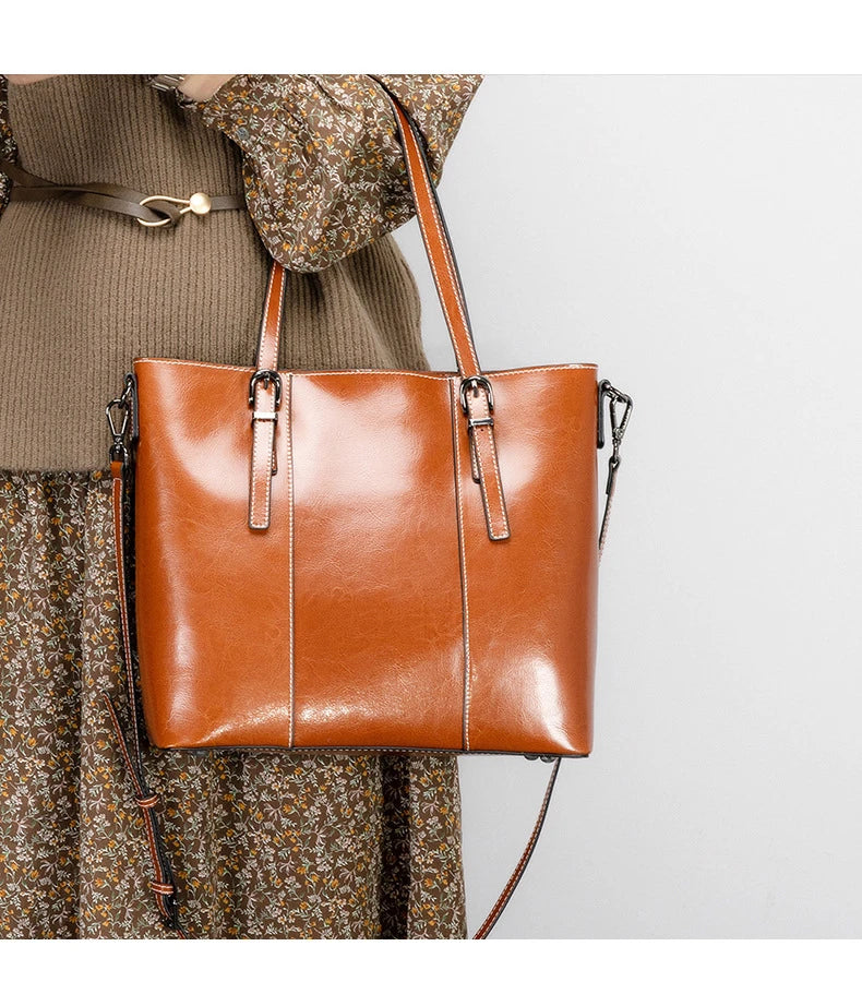 Hifashion Vintage Cow Genuine Leather Large Tote Bags For Women 2025 Luxury Designer Shopping Shoulder Bags Work Ladies Handbags