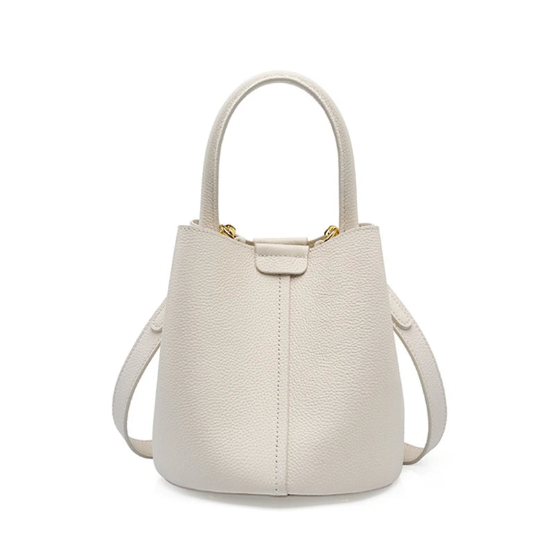 Hifashion Cowhide Genuine Leather Bucket Small Shoulder Bags For Women 2025 Luxury Designer Crossbody Purse Tote Ladies Handbags