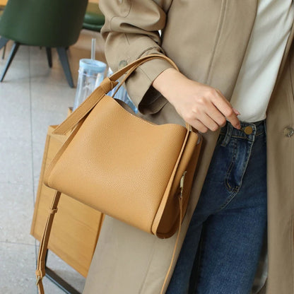 Hifashion Vintage Cow Genuine Leather Bucket Tote Shoulder Bags For Women 2025 Luxury Designer Shopper Crossbody Ladies Handbags