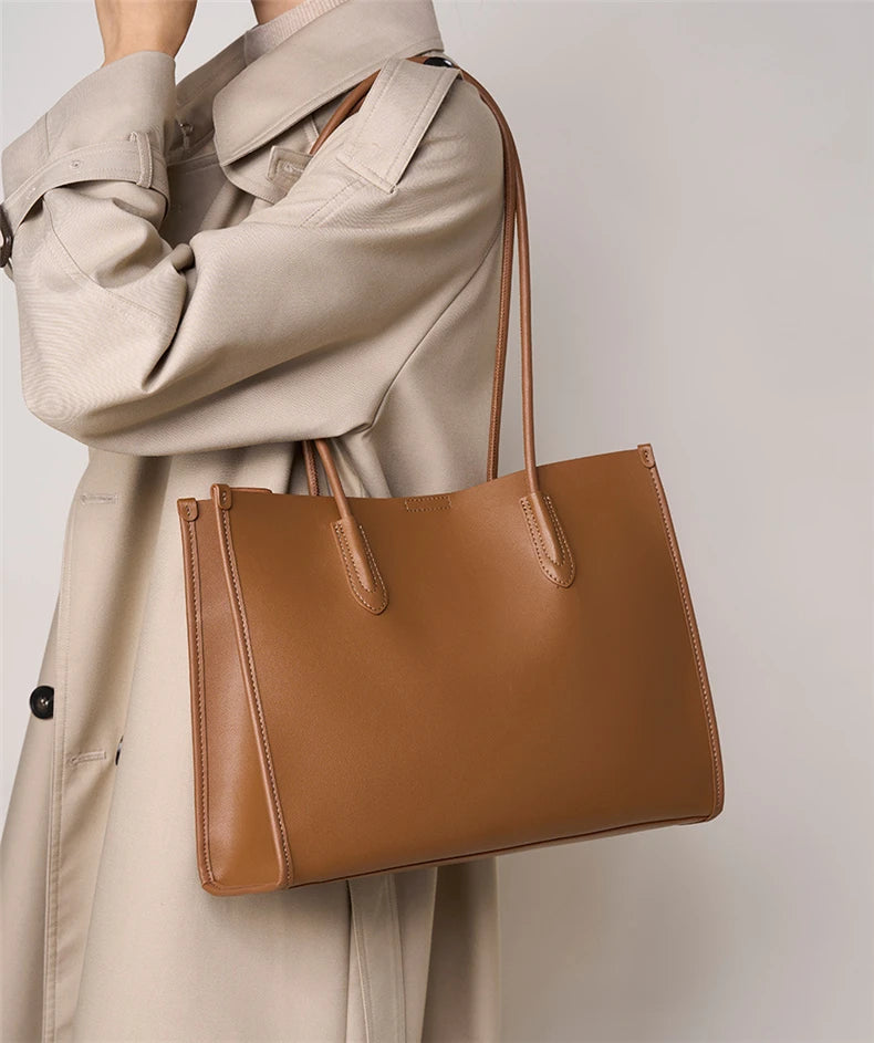 Hifashion Vintage Genuine Leather Tote Shoulder Bags For Women 2025 Trend Designer Large Capacity Shopping Work Ladies Handbags