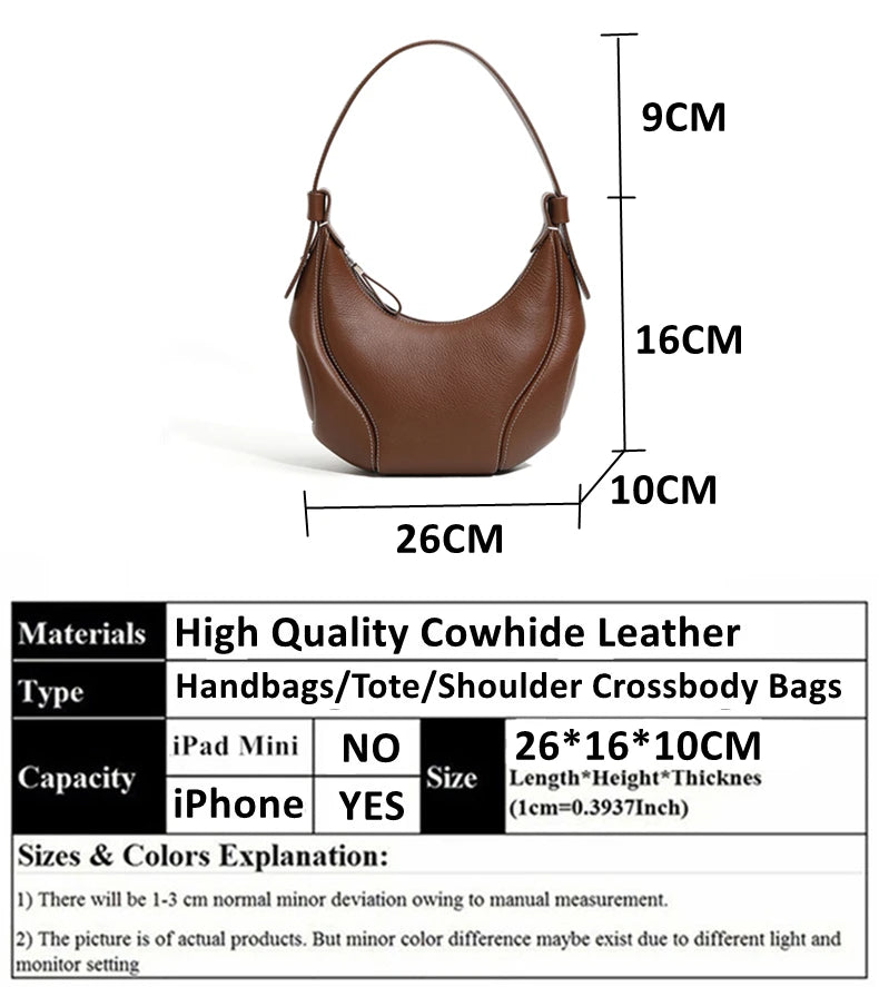 Hifashion Cowhide Genuine Leather Half Moon Crossbody Shoulder Bags For Women 2025 Trend Designer Hobo Underarm Ladies Handbags