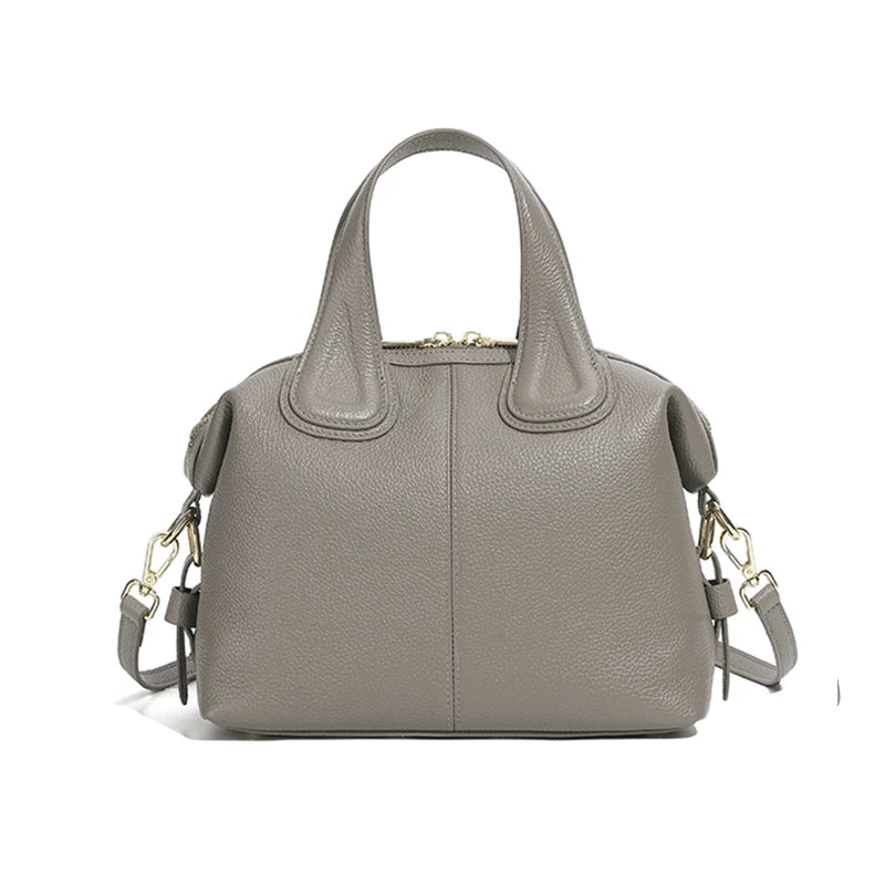 Hifashion 100% Genuine Leather Boston Tote Handbags For Women 2025 Trend Designer Top Handle Work Ladies Shoulder Crossbody Bags