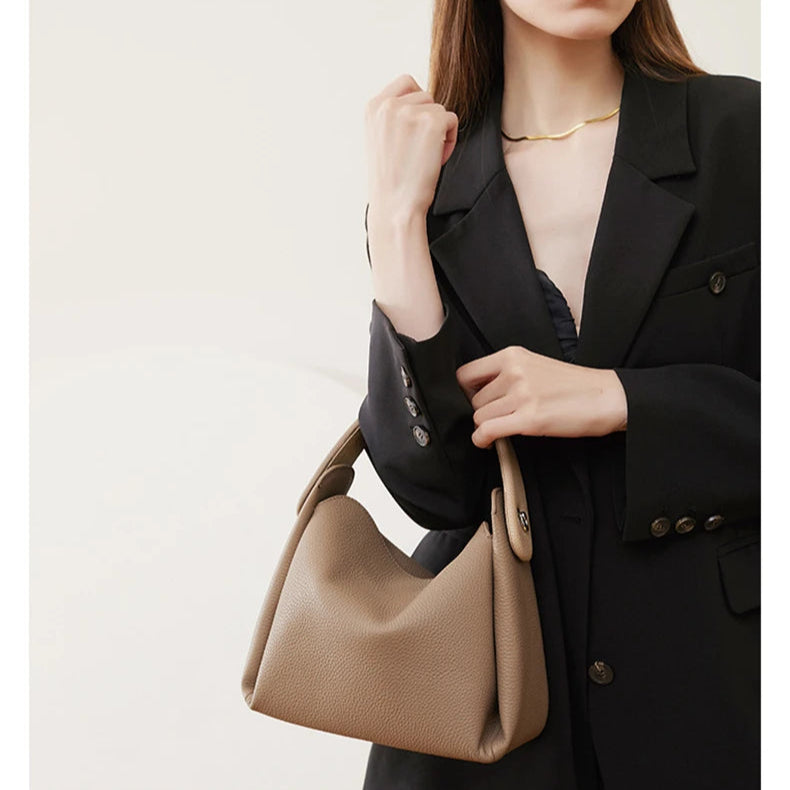 Hifashion Cowhide Genuine Leather Small Shoulder Bags For Women 2025 Luxury Designer Work Bucket Tote Crossbody Ladies Handbags
