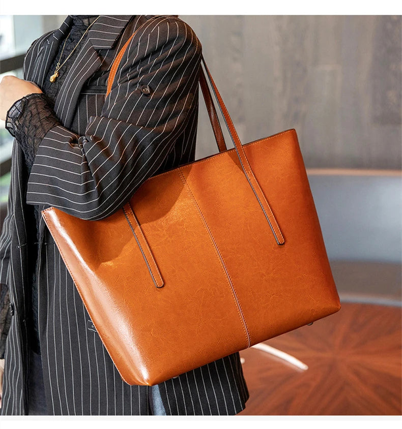 Hifashion Cowhide Genuine Leather Large Tote Bags For Women 2025 Trend Designer A4 Shoulder Bags Laptop Shopper Ladies Handbags