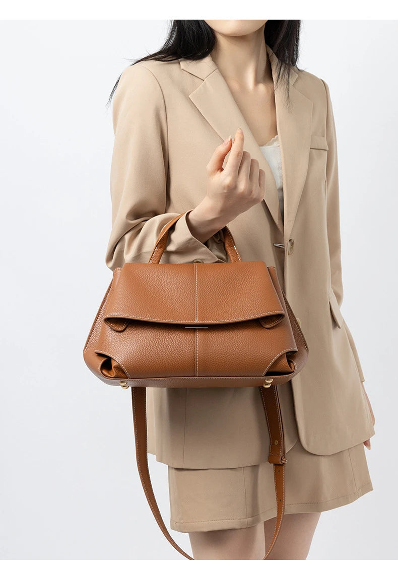 Hifashion Vintage Cowhide Genuine Leather Handbags For Women 2025 Trend Designer Top Handle Flap Ladies Shoulder Crossbody Bags