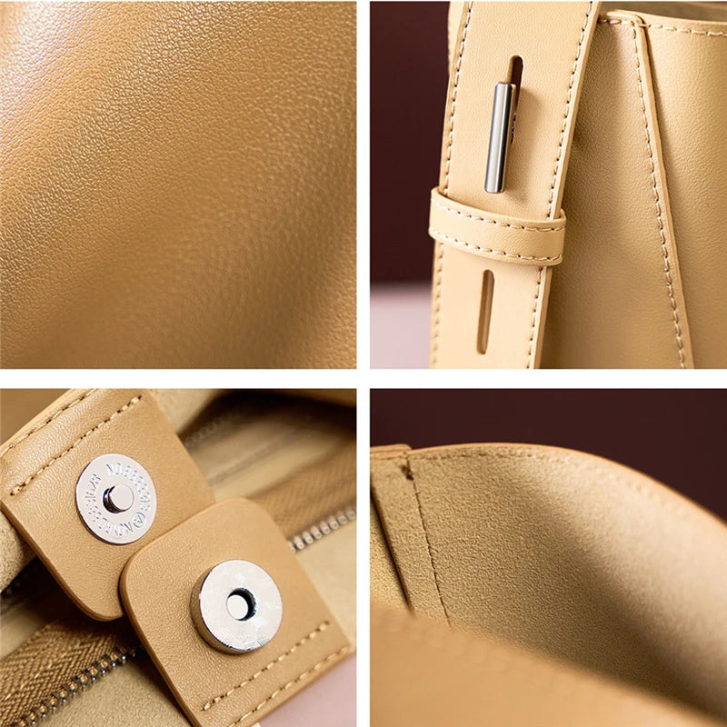 Hifashion Trendy Cow Genuine Leather Bucket Shoulder Bags For Women 2025 Luxury Designer Shopping Work Crossbody Ladies Handbags