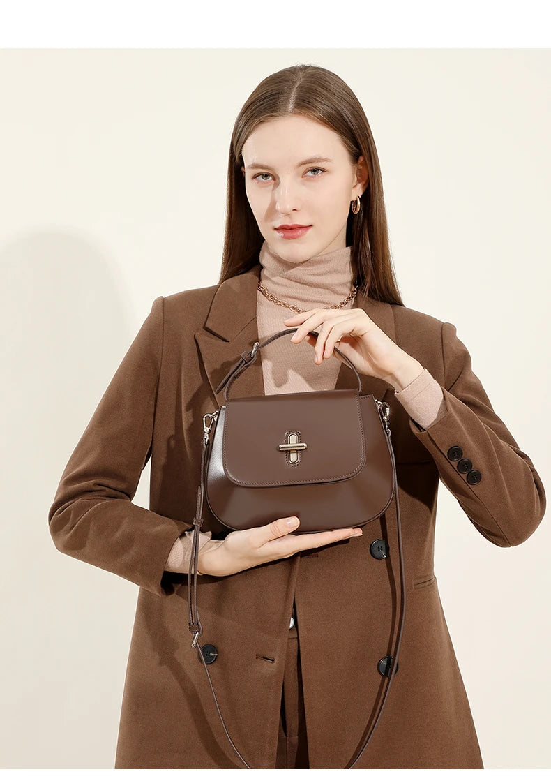 Hifashion Luxury Genuine Leather Saddle Small Shoulder Crossbody Bags For Women 2025 Trend Designer Purses Tote Ladies Handbags