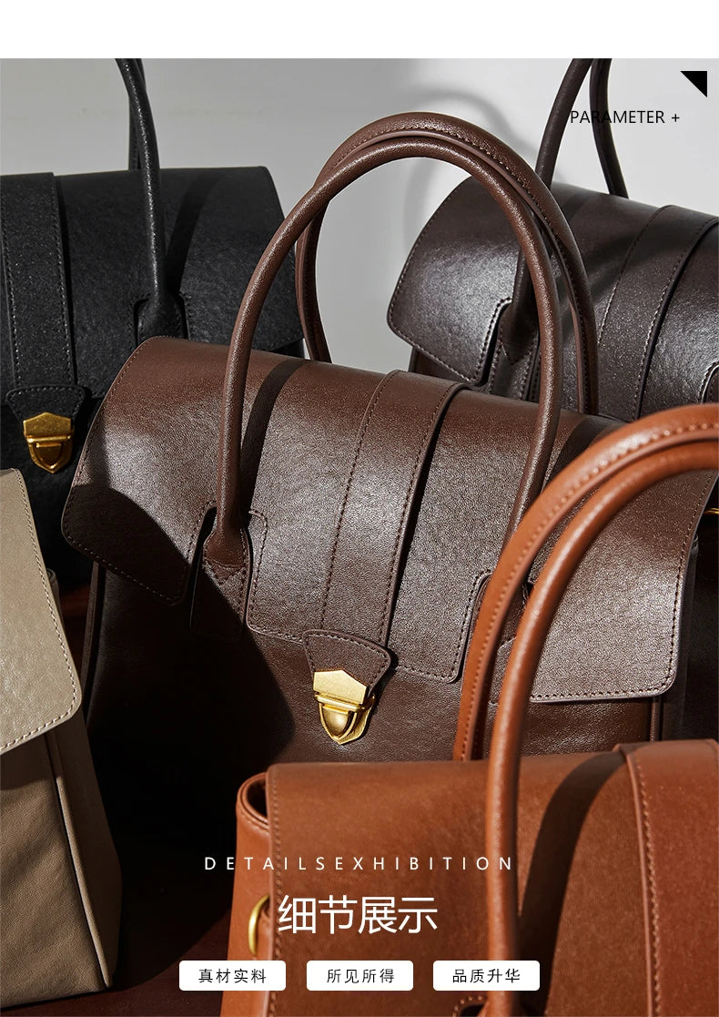 Hifashion Cowhide Genuine Leather Large Tote Handbags For Women 2025 Luxury Designer Top Handle Briefcase Satchel Shoulder Bags