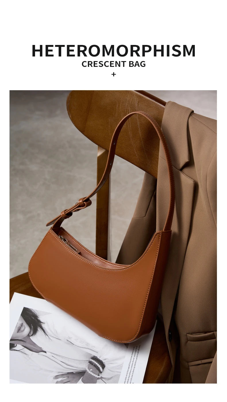 Hifashion Minimalist Genuine Leather Crescent Underarm Shoulder Bags For Women 2025 Luxury Designer Half Moon Ladies Handbags