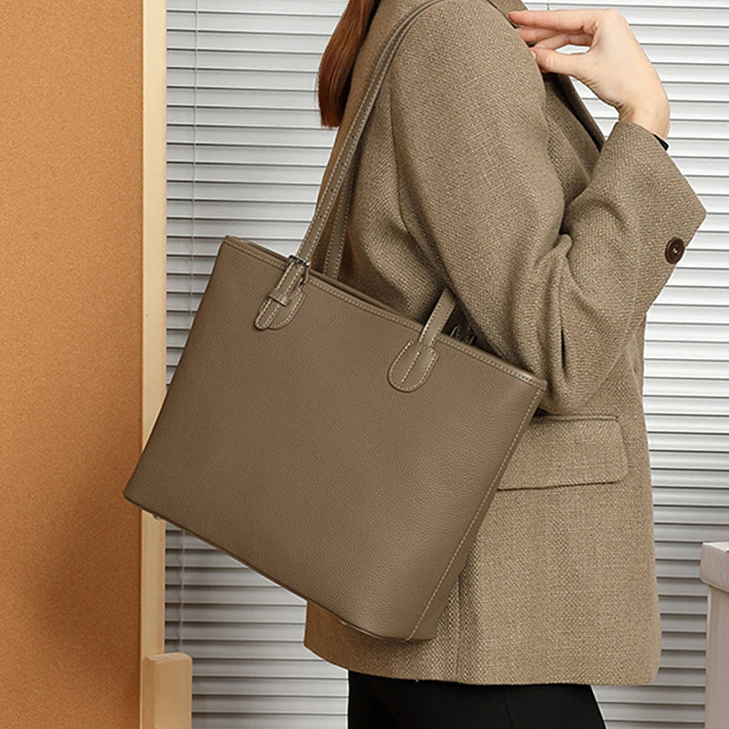 Hifashion Cowhide Genuine Leather Large Tote Bags For Women 2025 Luxury Designer Shopping Shoulder Bags A4 Work Ladies Handbags