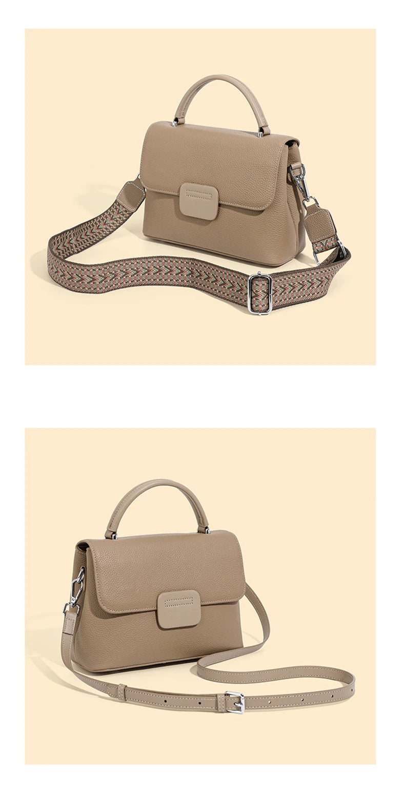 Hifashion Classic Cowhide Genuine Leather Tote Handbags For Women 2025 Trend Designer Wide Strap Ladies Shoulder Crossbody Bags
