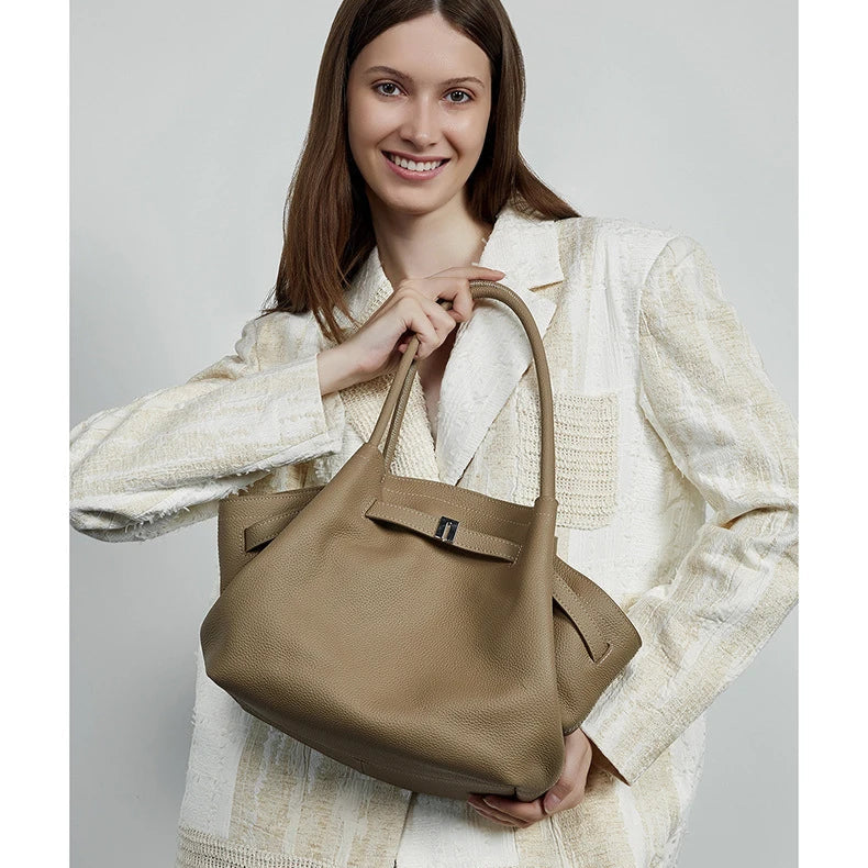 Hifashion Cowhide Genuine Leather Tote Shoulder Bags For Women 2025 Trend Designer Pleated Work Shopper Underarm Ladies Handbags