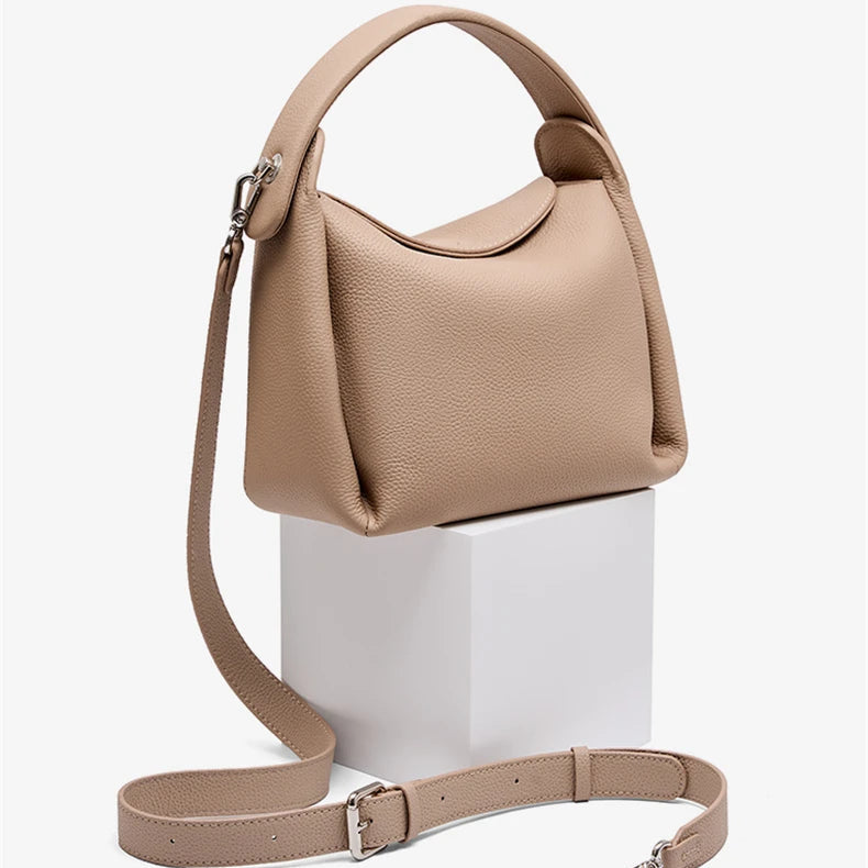 Hifashion Cowhide Genuine Leather Small Shoulder Bags For Women 2025 Luxury Designer Work Bucket Tote Crossbody Ladies Handbags
