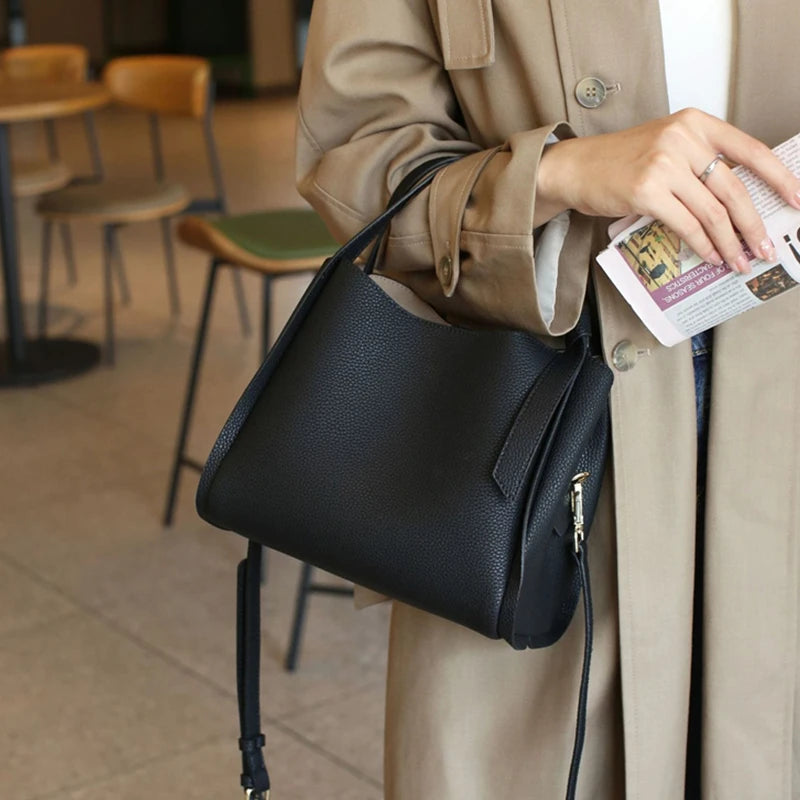 Hifashion Vintage Cow Genuine Leather Bucket Tote Shoulder Bags For Women 2025 Luxury Designer Shopper Crossbody Ladies Handbags
